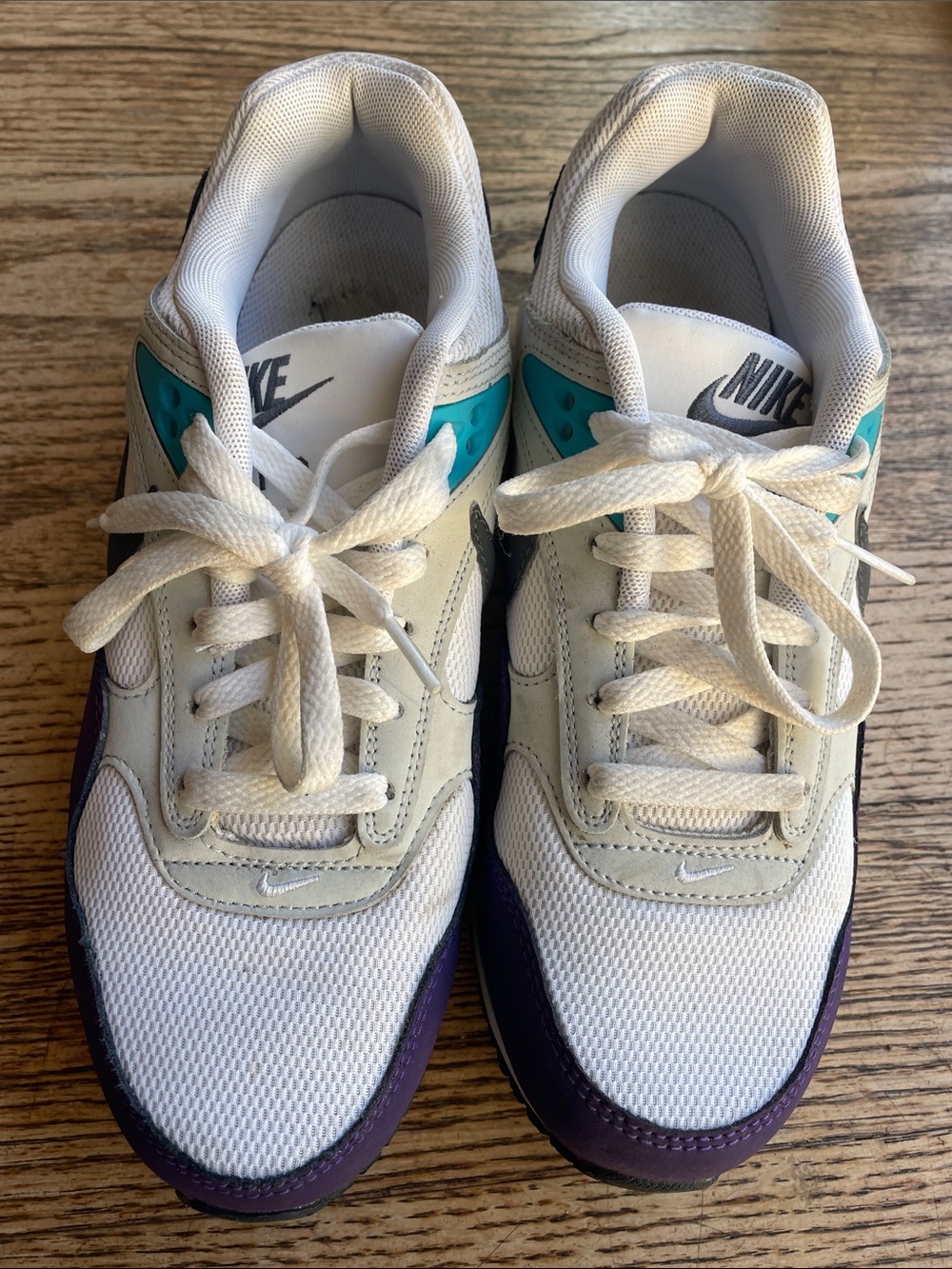 Nike Kids White Purple Teal Lace-Up Sneakers